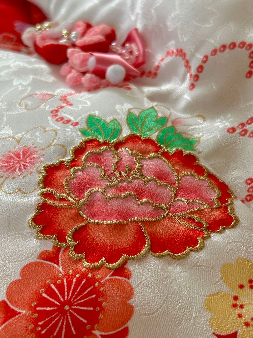 ラン様　花夢二　七五三3歳被布セット赤　日本製