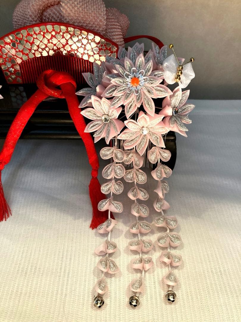 専用　七五三　舞妓簪　銀花藤下がりの簪　金属簪 櫛簪　玉簪　Uピン簪　水引簪