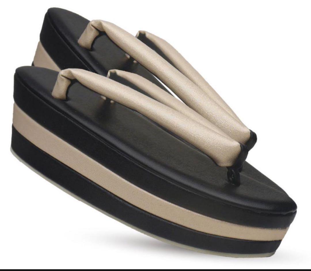 新品未使用　草履バッグセット　厚底　3枚芯 黒ゴールド　フリーサイズ　振袖