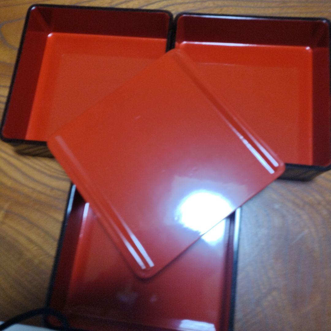 七々子塗　津軽塗　6、5寸重箱 3段　台付き