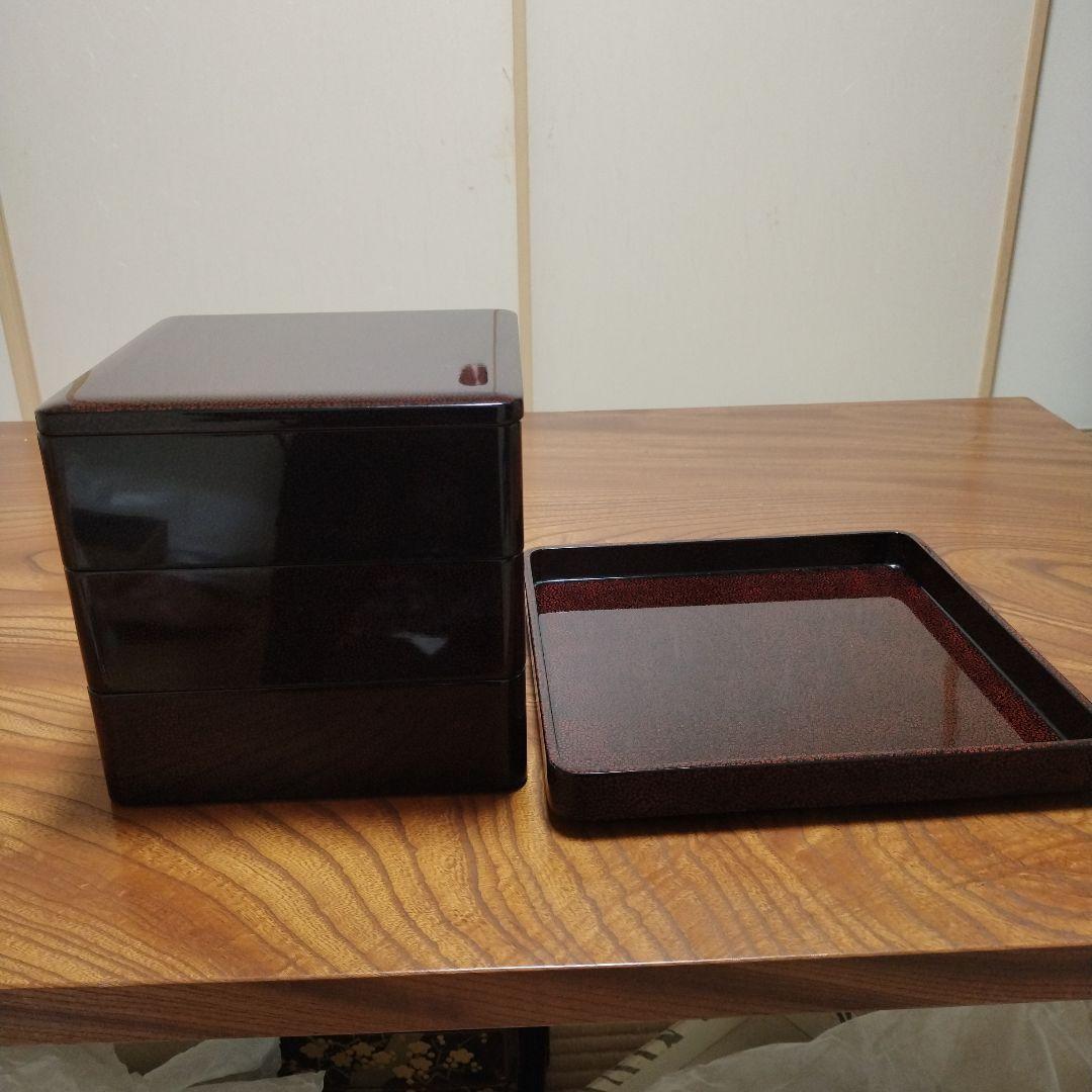 七々子塗　津軽塗　6、5寸重箱 3段　台付き