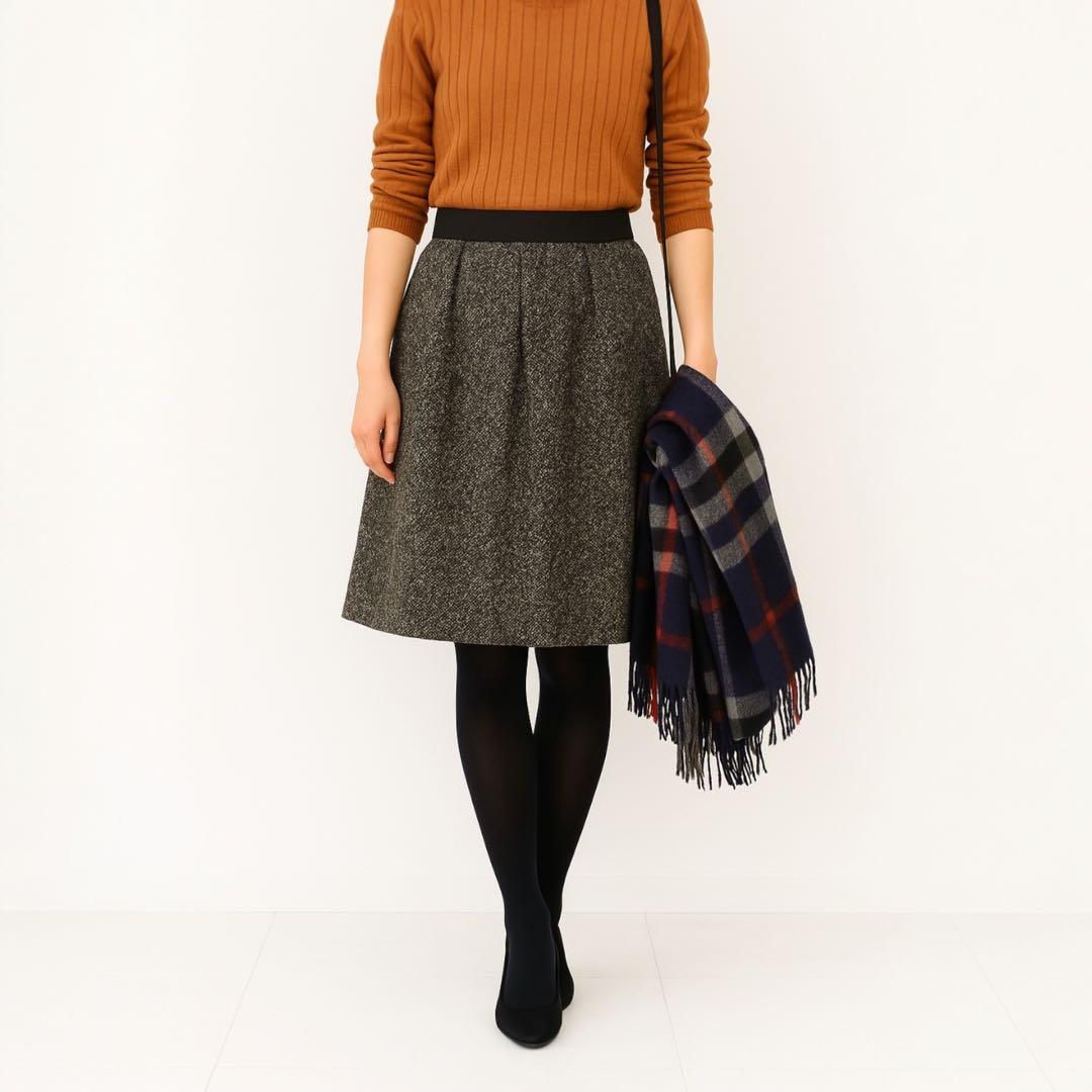 【美品❣️カシミヤ混ツイード】Drawer＊フレアスカート 膝丈 36 フォーマル