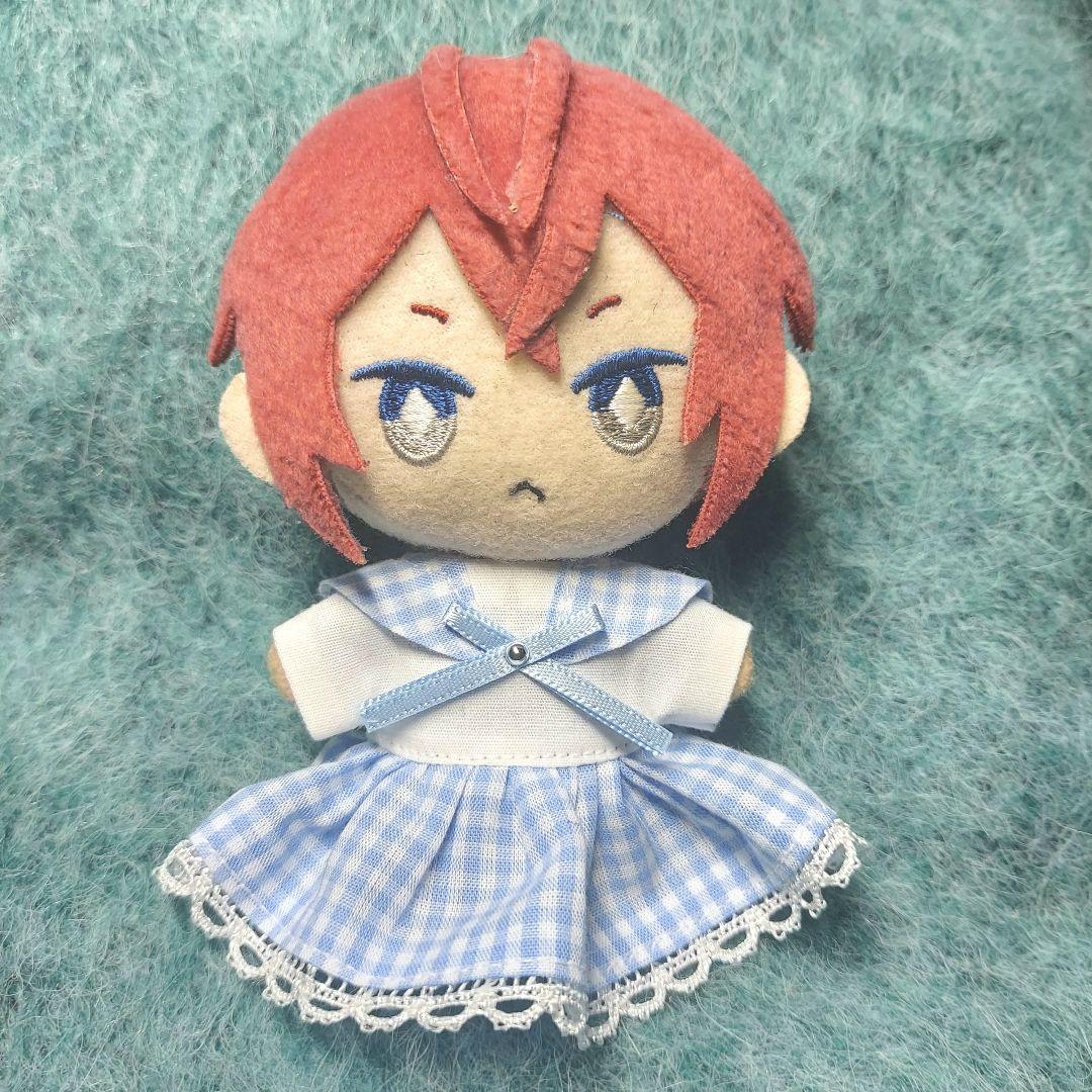 10cm ぬい服 水色チェックマリンセーラー服 10cm ぬい服 水色チェック