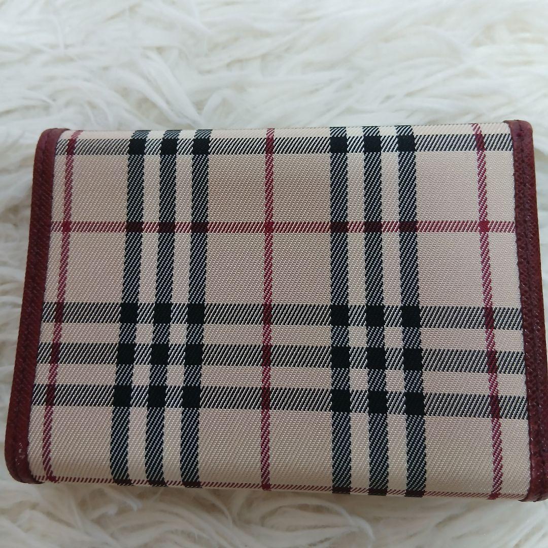 【美品】【BURBERRY】ノバチェック　３つ折り財布　ベージュ　ボルドー