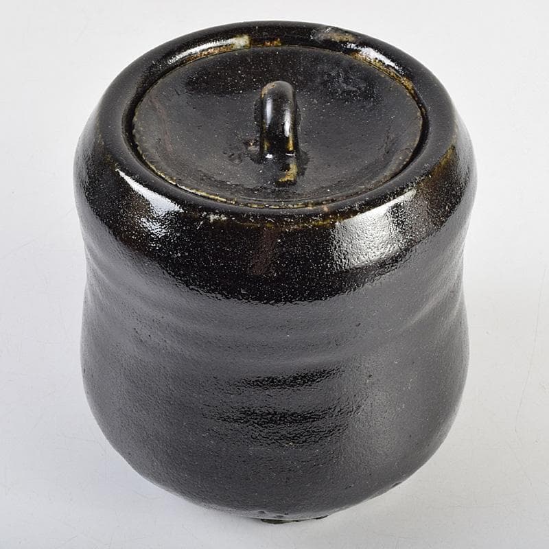 茶道具　芳幽軒　加藤石春作　黒楽水指　時代箱付　V　R9345