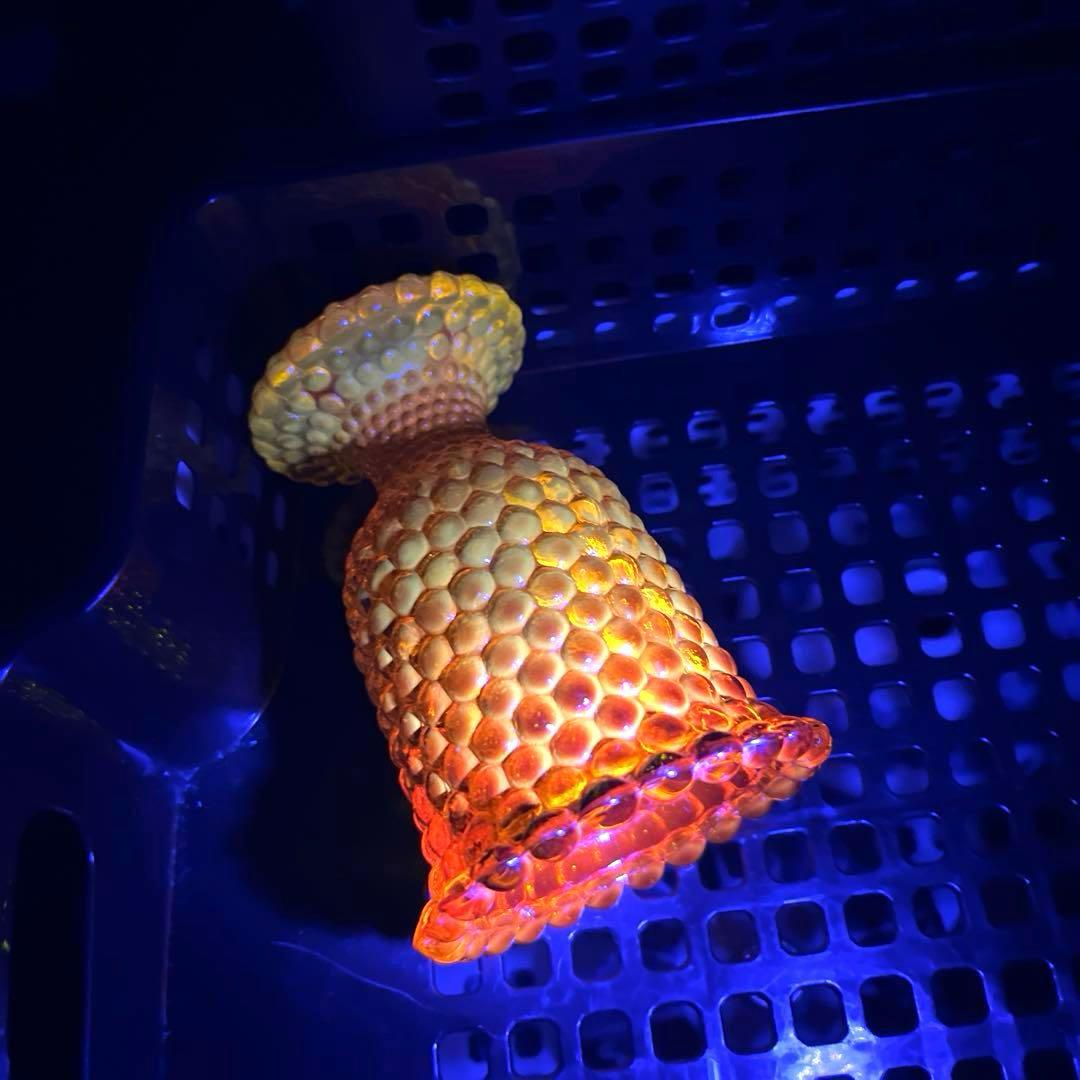 骨董 時代ガラス 希少 橙色 黄色暈し 霰プレス あられ 氷コップ ウラン