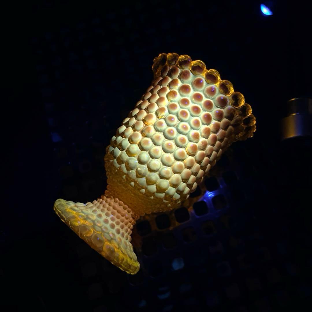 骨董時代ガラス希少橙色黄色暈し霰プレスあられ氷コップウラン 1客