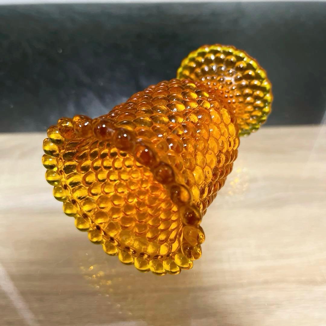 骨董時代ガラス希少橙色黄色暈し霰プレスあられ氷コップウラン 1客