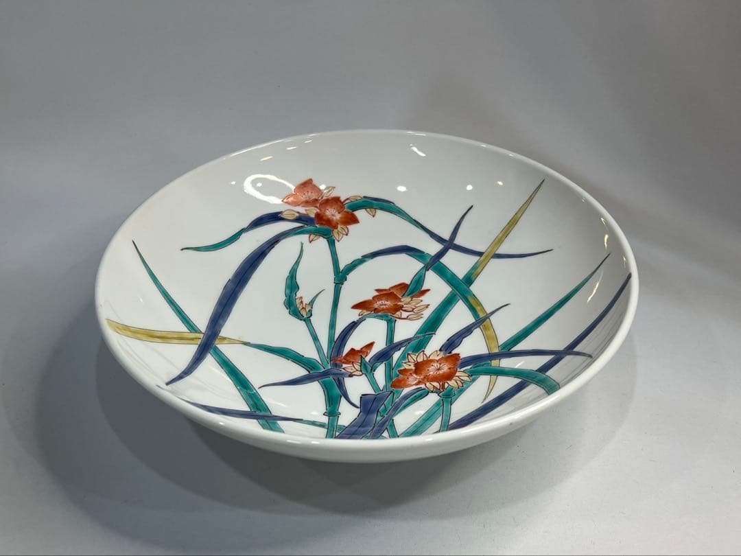 【人間国宝】十四代 柿右衛門 錦手 露草文 鉢 特注品 高台 大鉢 大皿 箱無し