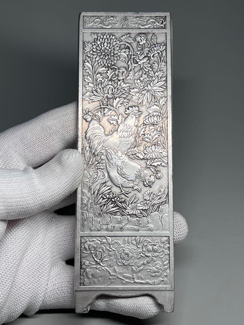 中国美術 4枚セット 文鎮 金属工芸 浮彫 刻印あり 厚重 コレクション