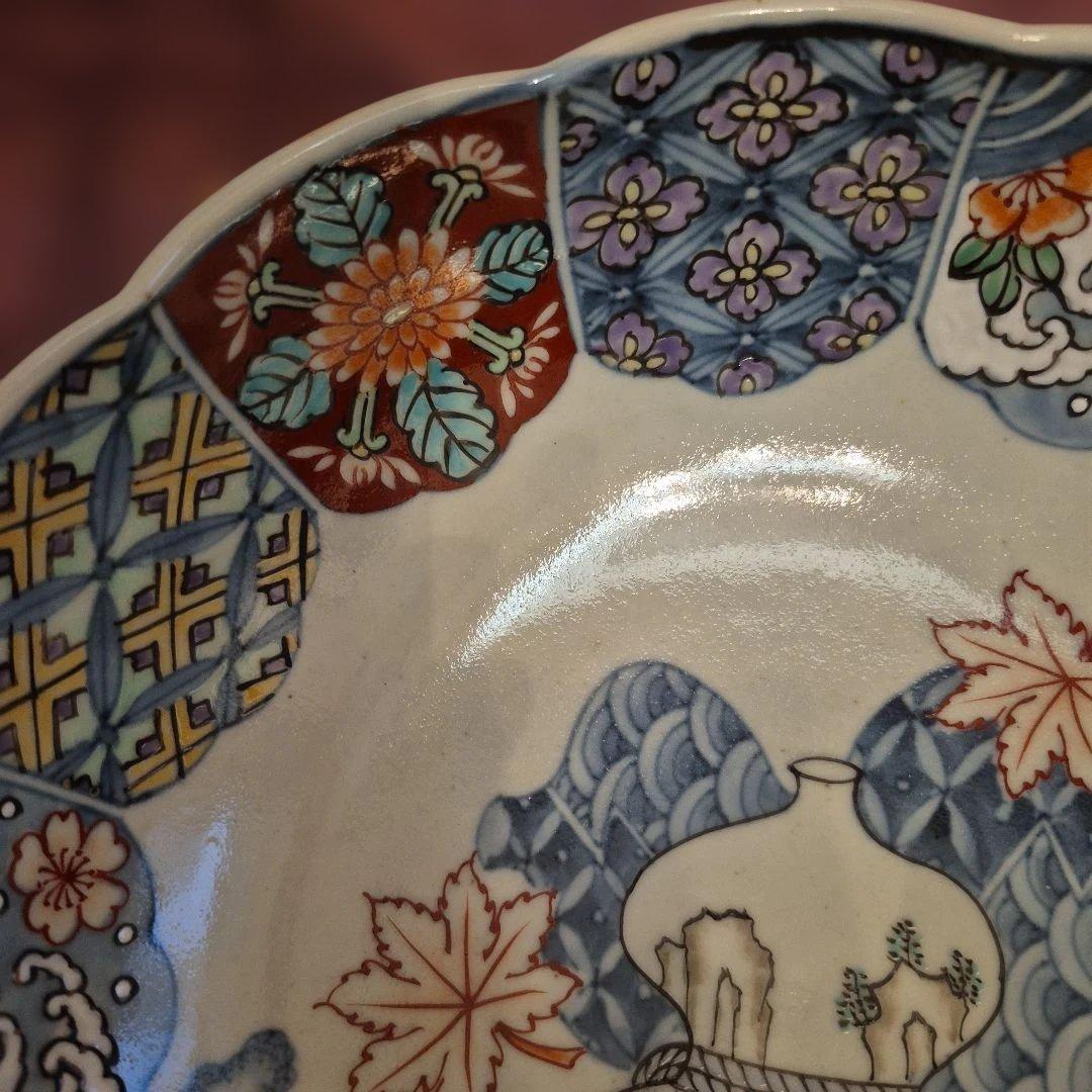 有田焼 五代 佐藤走波 染錦花文 盛り鉢 22㎝ 五代・佐藤走