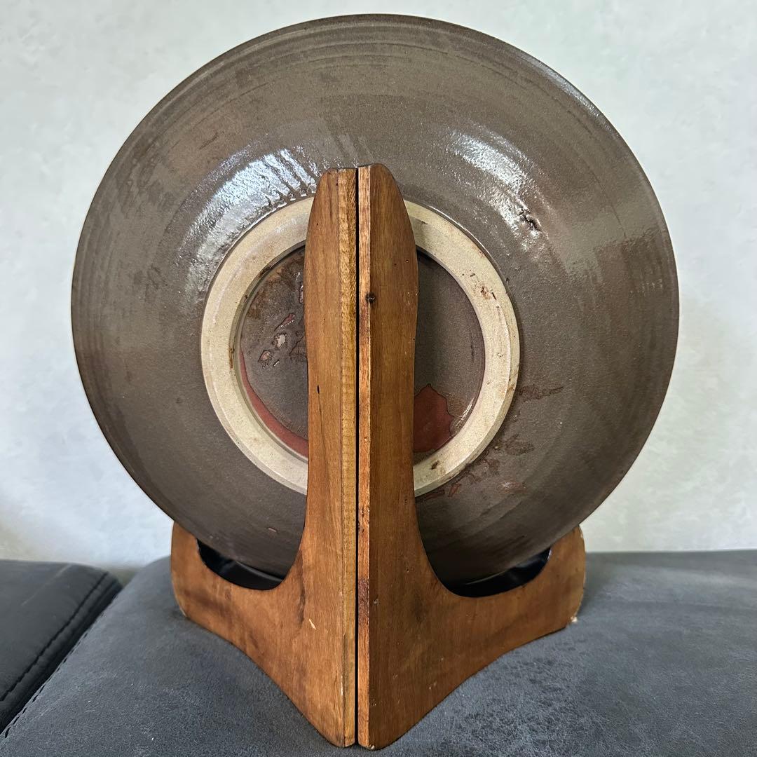 【新品】小石原焼 大皿 飛びかんな 焼き物 工芸品 置物 立ち台 木箱付き