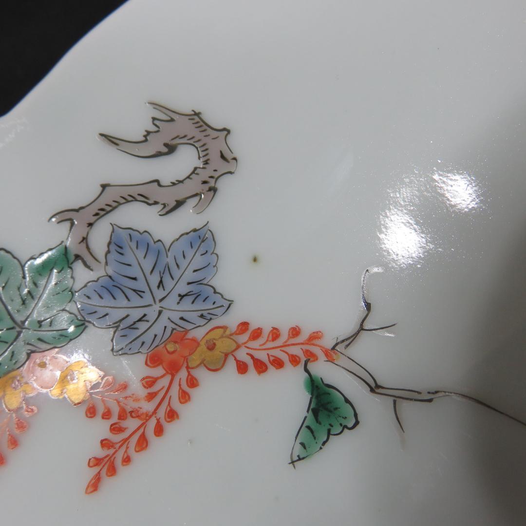 錦桐鳳凰五寸皿 鳳凰皿 輪花型 変形皿 色絵付 古伊万里 明治 共箱 21枚