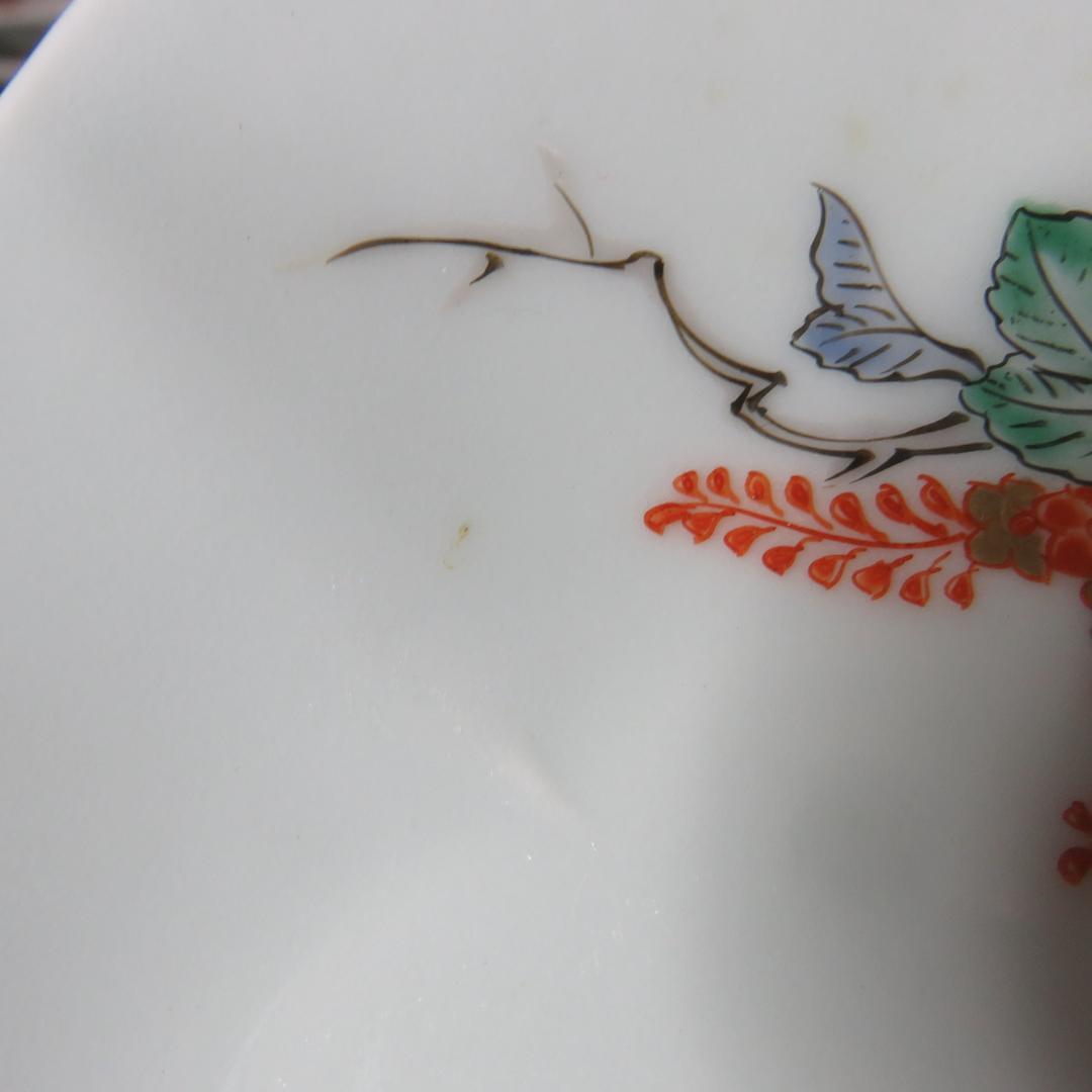 錦桐鳳凰五寸皿 鳳凰皿 輪花型 変形皿 色絵付 古伊万里 明治 共箱 21枚