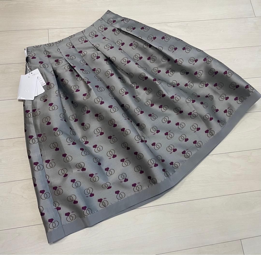 2025インスタ掲載エムズグレイシー　グレーにリング柄のスカート　44