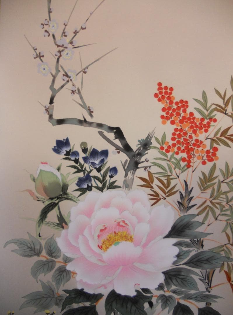 掛け軸 小川香月 四季彩花 絹本 希少 軸装 茶道具 掛軸 美品 です