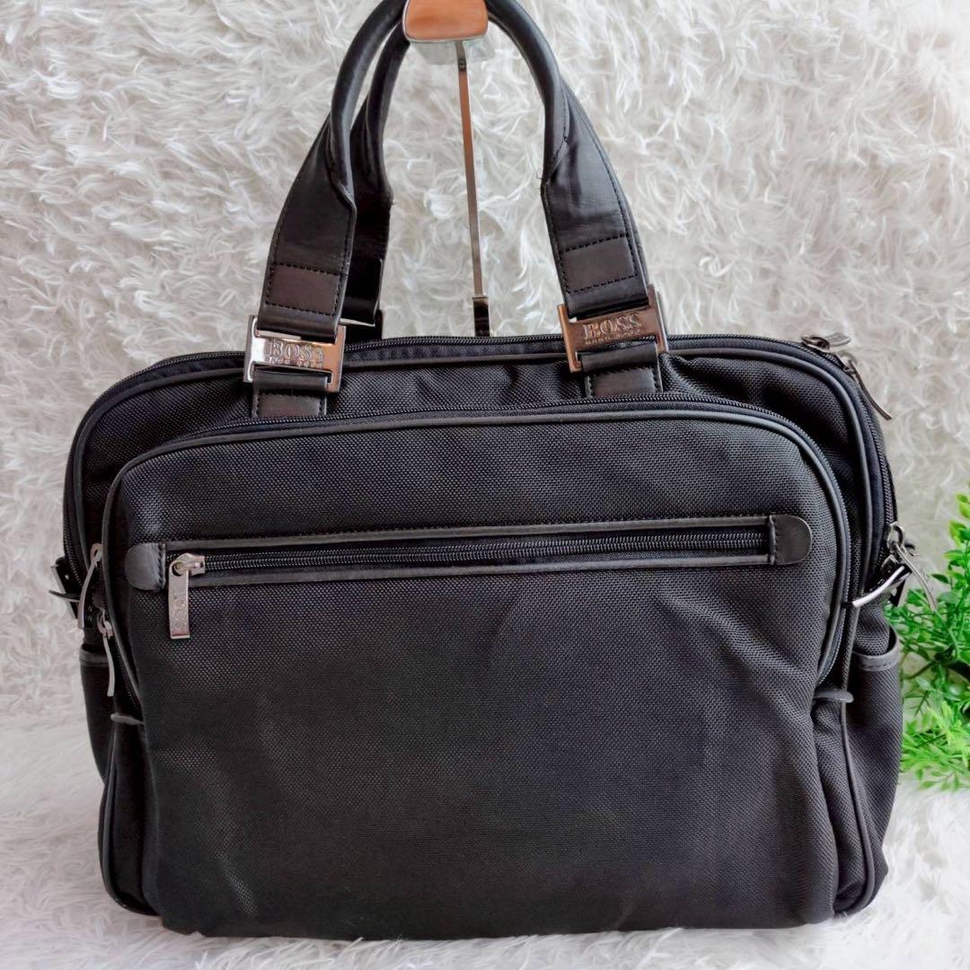 ◾︎美品◾︎ ヒューゴボス ビジネスバッグ 2way 2層 ロゴ ナイロン レザー