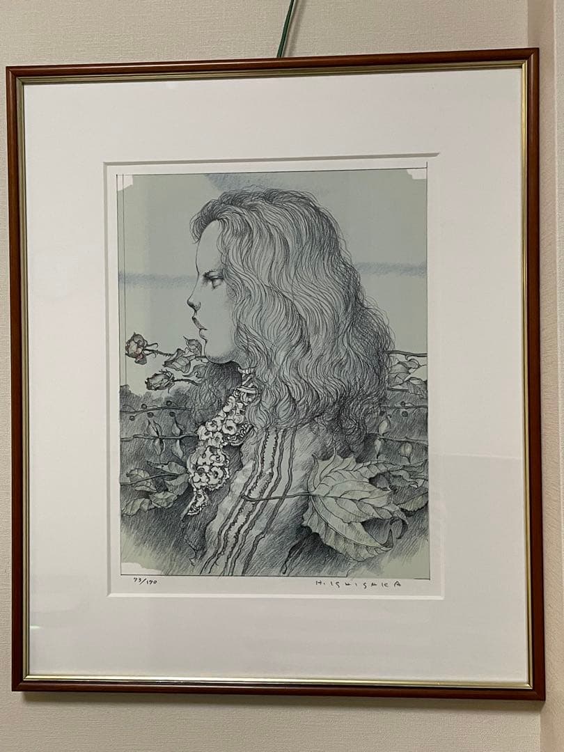 石阪春生　枯れたものたち/女のいる風景　リトグラフ　額装　サイン有 石阪春生「二本の枯れたばら（女のいる風景）」の買取実績｜兵庫県神戸