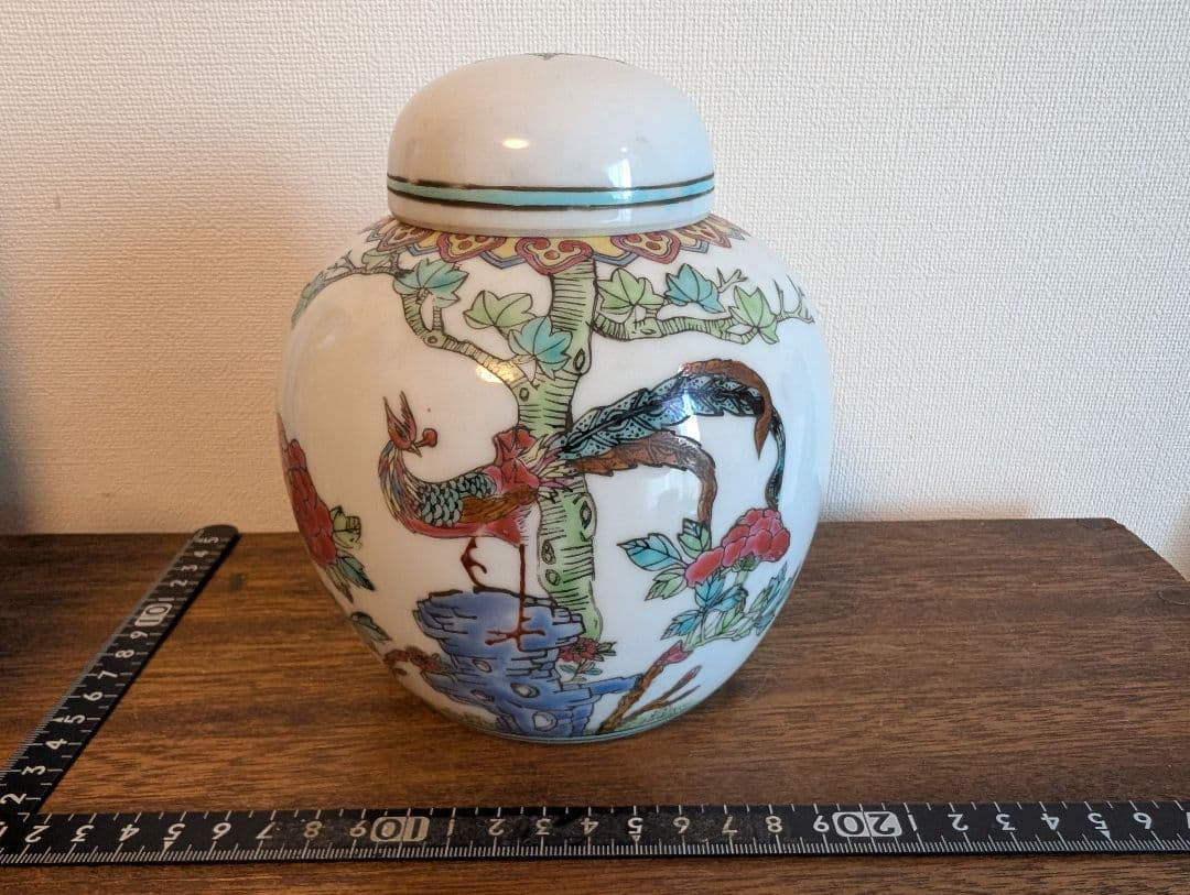 中国景徳鎮製 漢詩孔雀牡丹文瓶 景徳鎮 孔雀牡丹文