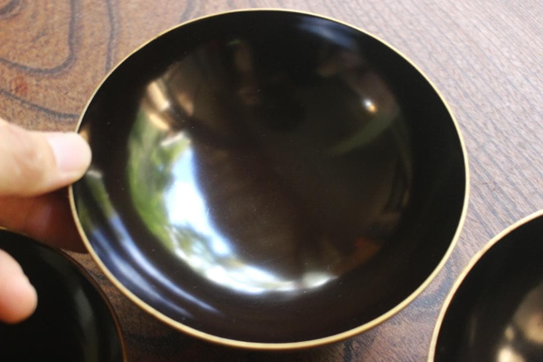 時代逸品！時代金縁黒漆に極上日の出鶴蒔絵の映えるお椀2点（検輪島塗蒔絵椀雑煮椀
