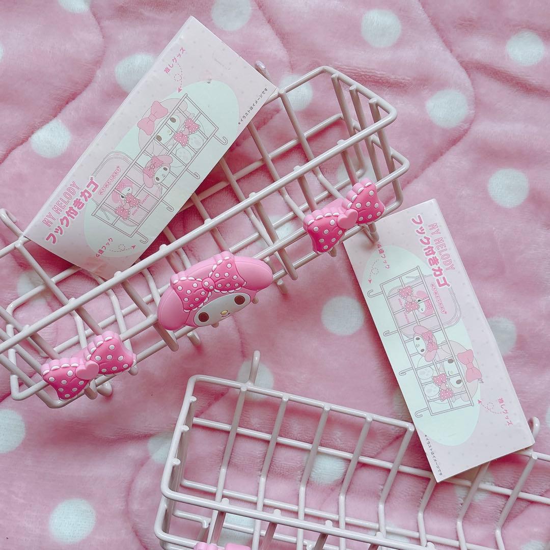 マイメロ 推しをかわいく飾り隊 ワイヤーネット フック付きカゴ