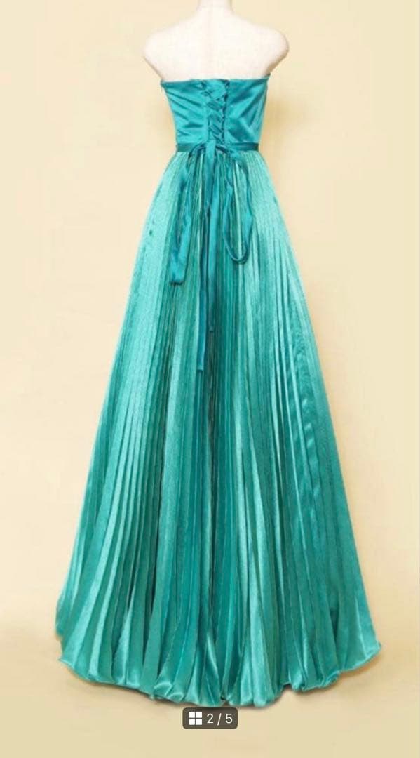 ターコイズ ストラップレス Aラインドレス ドレスルームアミ