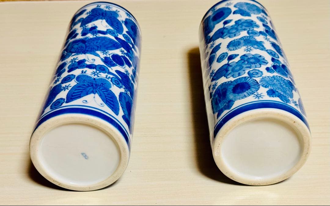 昭和レトロ 有田焼 染付け 花柄 フラワー 花瓶 花器 華道 フラワーベース2点