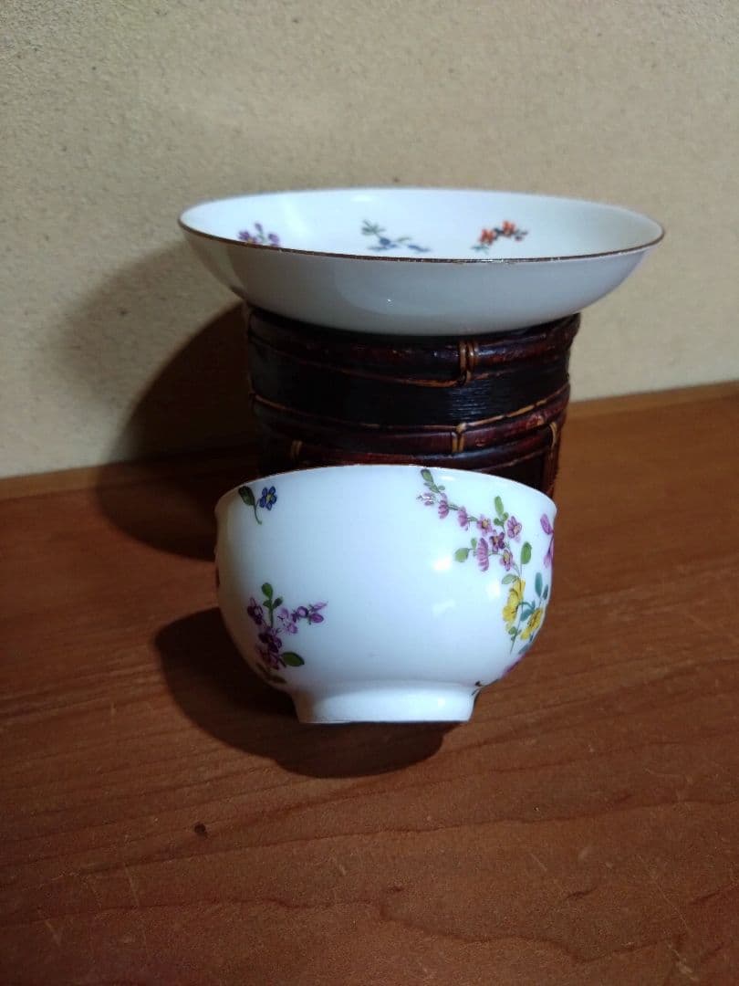 18世紀 オールドマイセン 色絵 花紋 カップ＆ソーサー 音色抜群