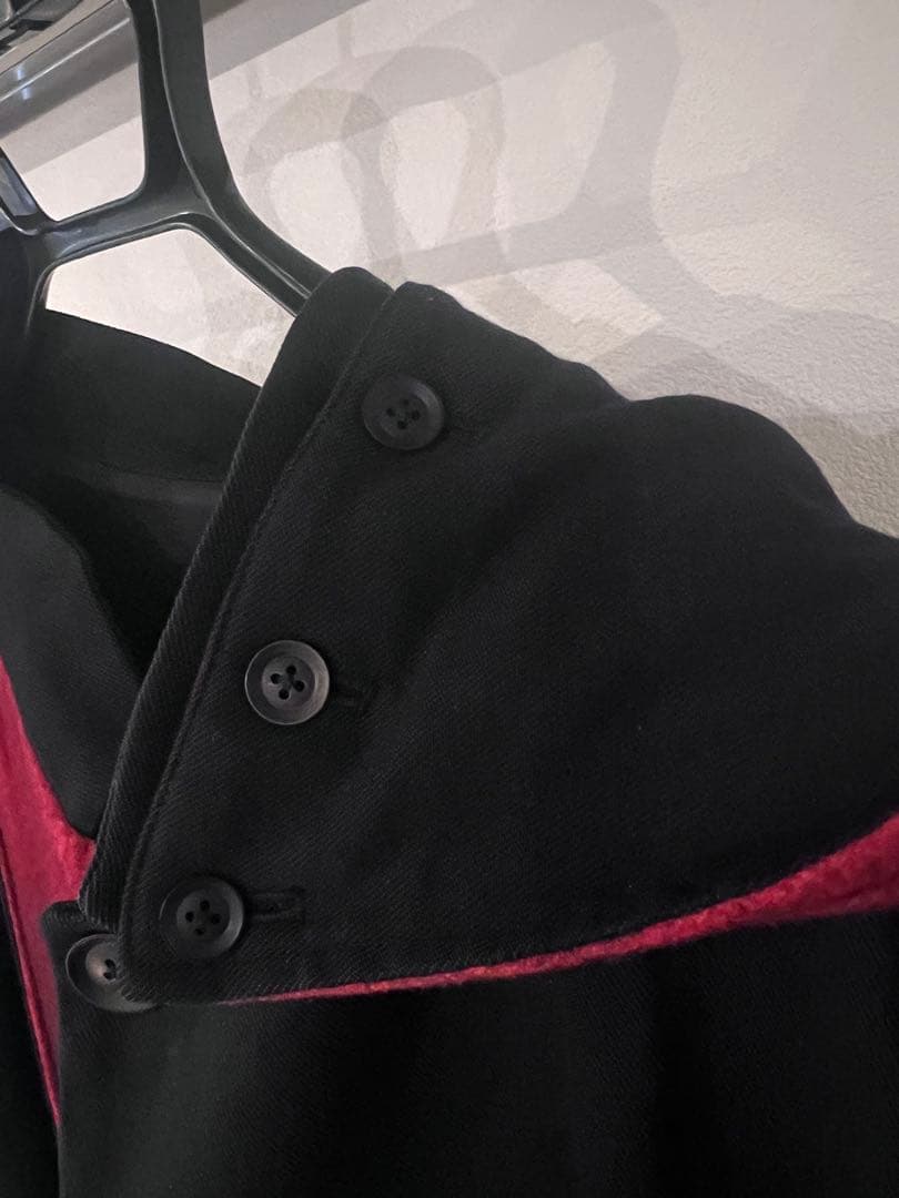 ヨウジヤマモトプールオム 18AW 赤フラノストールフード付ドレスコート