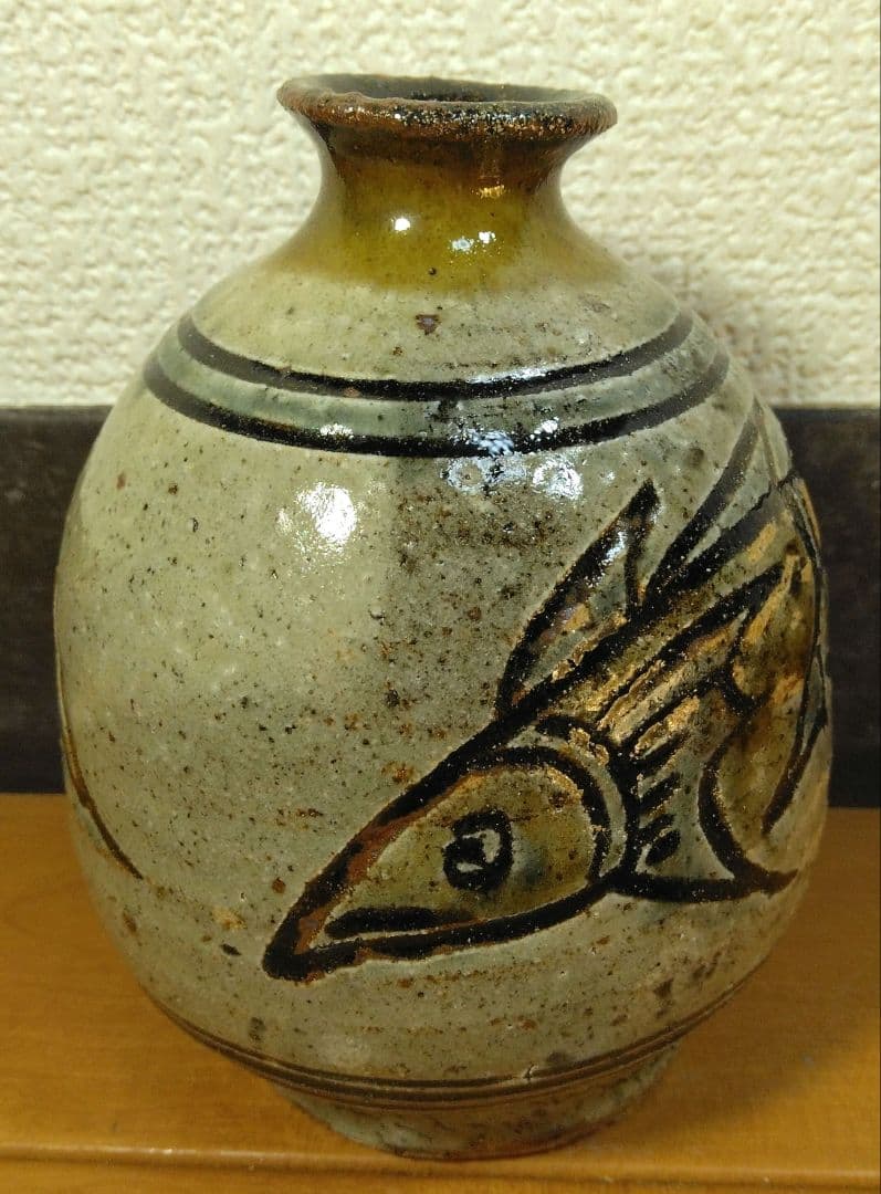 人間国宝 金城次郎 壷屋焼 徳利 栞 共箱 美品 壺屋焼 やちむん 魚紋徳利