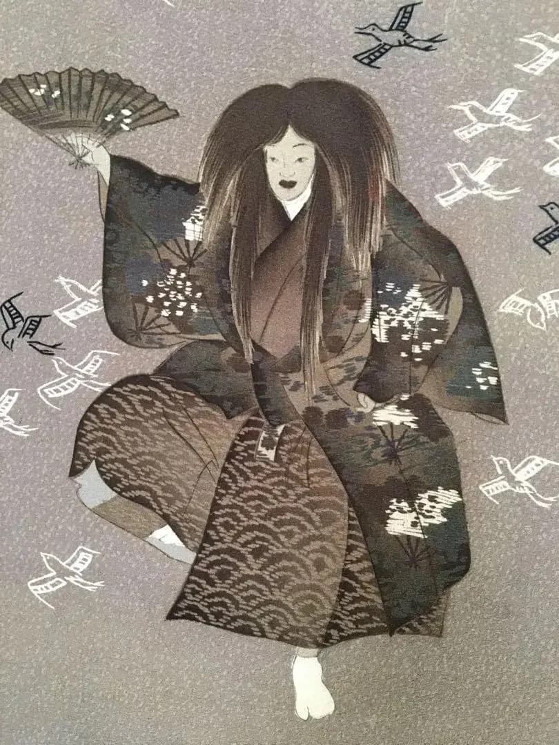 能楽図絵 能舞 羽衣他 男物長襦袢 正絹 美しき日本の古布 古裂骨董