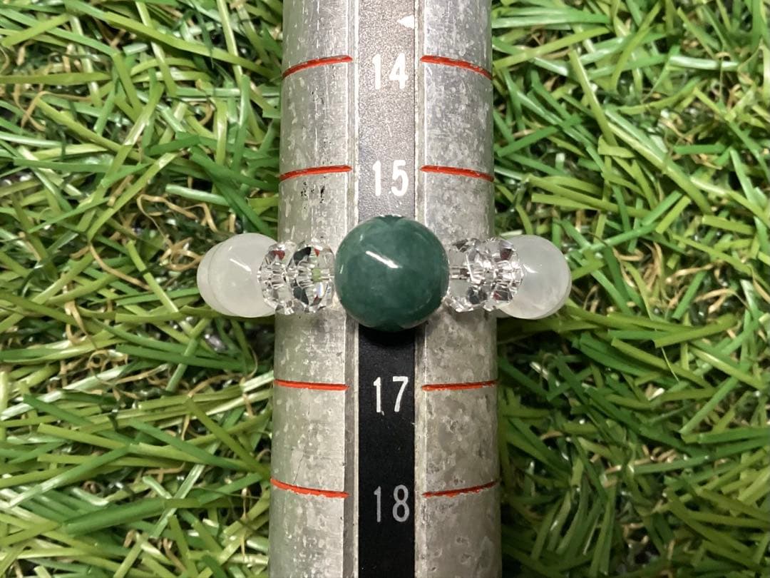 ✳糸魚川翡翠青緑入りコン沢＊乙女鉱山白水晶＊奈留島水晶20面カット玉のリング本物