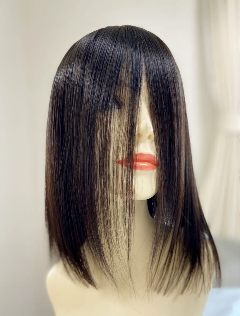 高級レミー人毛100% 【総手植えM】自然な黒　フルウィッグ　シルクスキン医療用