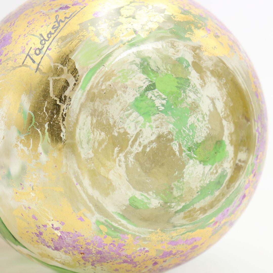 寺田正作 伽羅須装飾画 澂 ガラス トルコキキョウ 在銘 共箱 M517