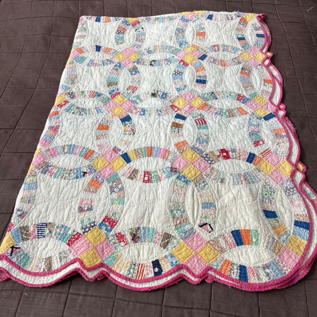 【稀少】【貴重】アメリカンアンティーク⭐︎ダブルウエディング　約224×166cm