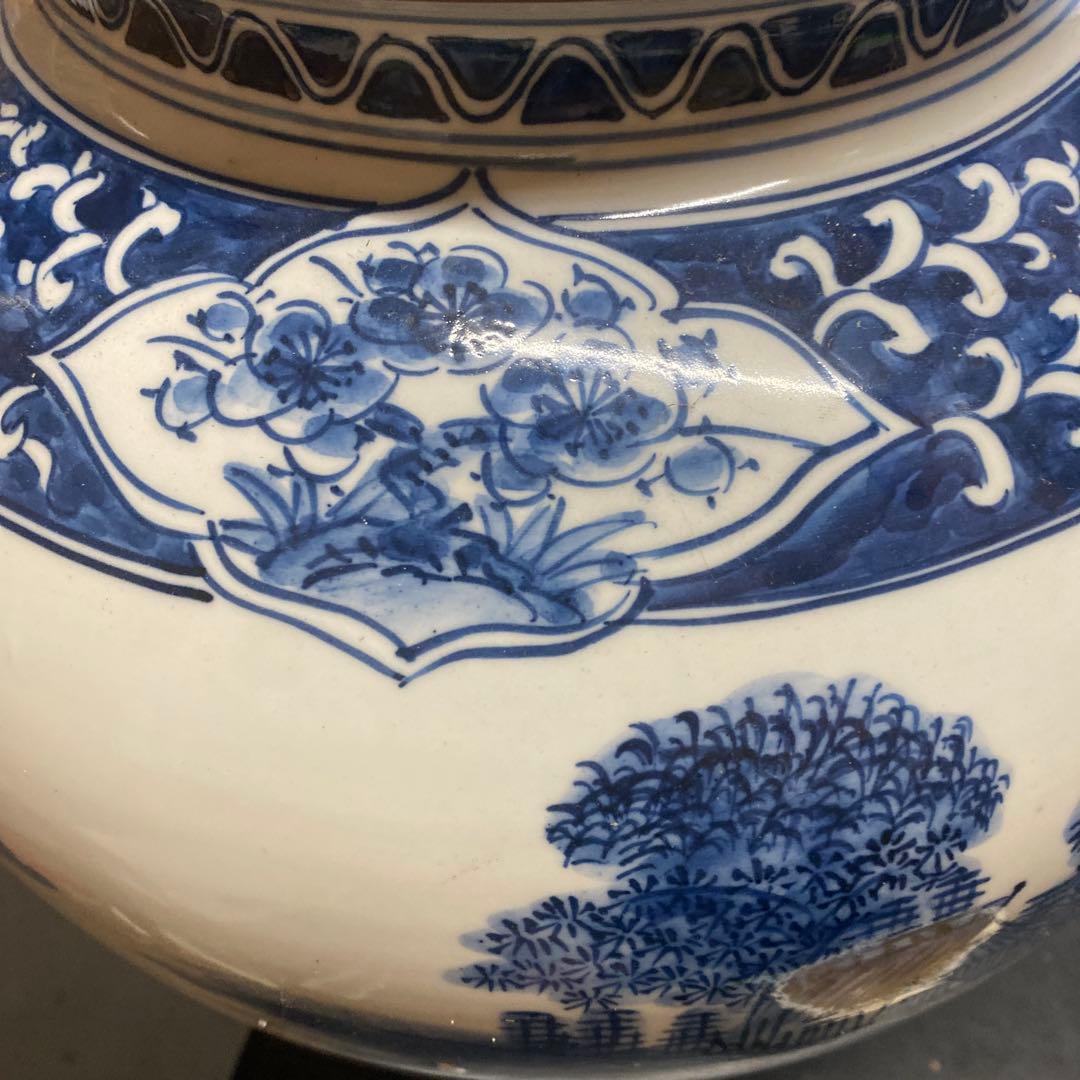 九谷焼 万象造 染付 山水図 丸型花瓶 - メルカリ