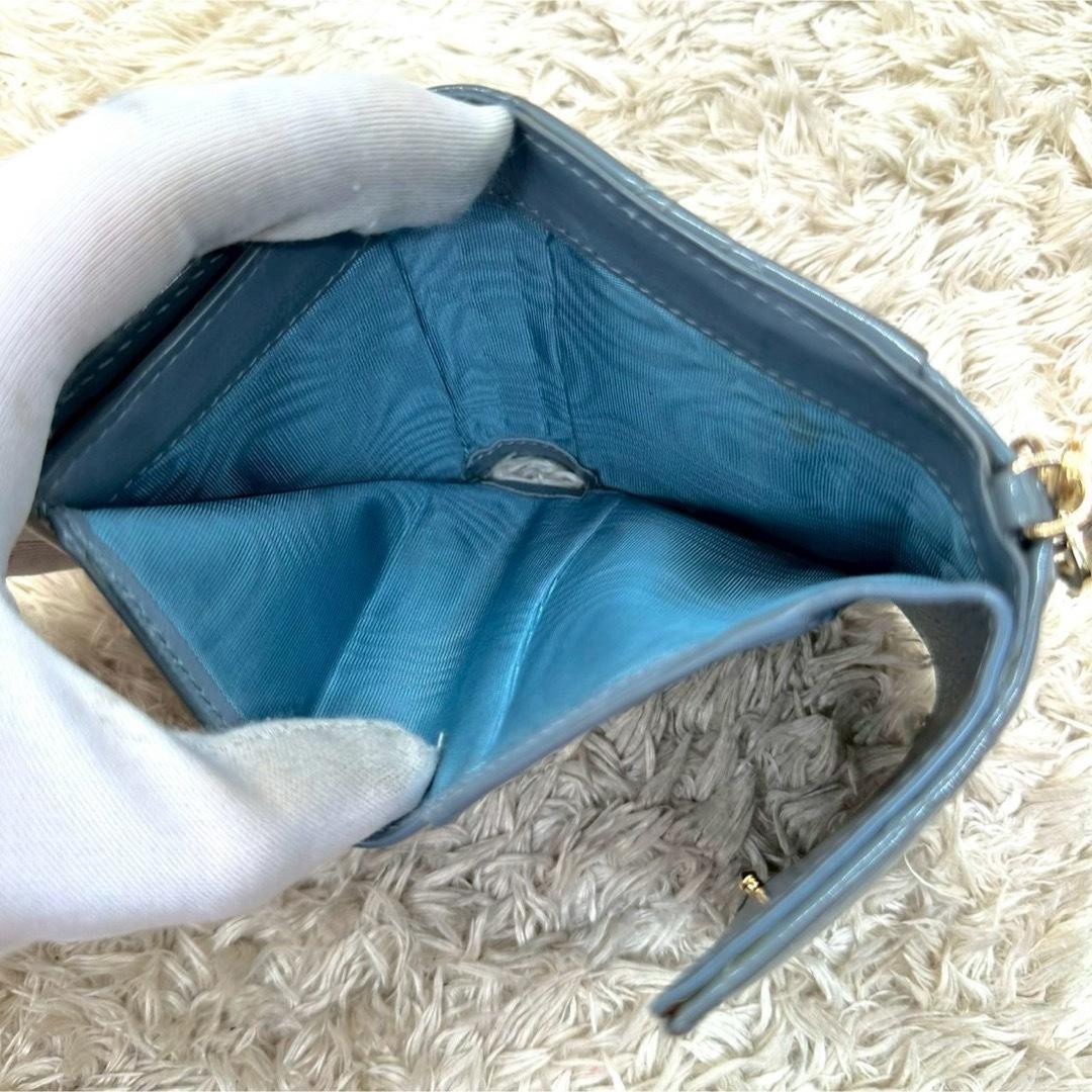 美品】クリスチャンディオール 三つ折財布 ブルー カナージュ パテント