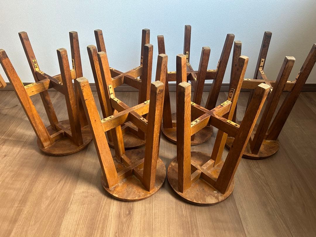 希少　丸椅子　 6個セット　アンティーク　まとめ売り　木製　スツール　同一規格