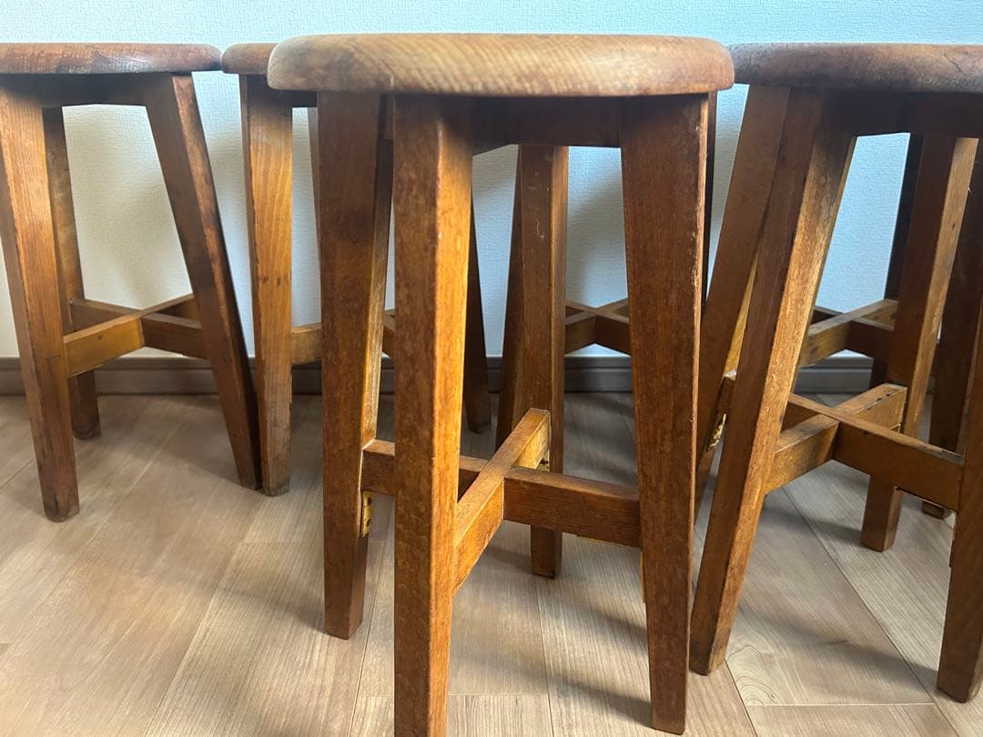 希少　丸椅子　 6個セット　アンティーク　まとめ売り　木製　スツール　同一規格