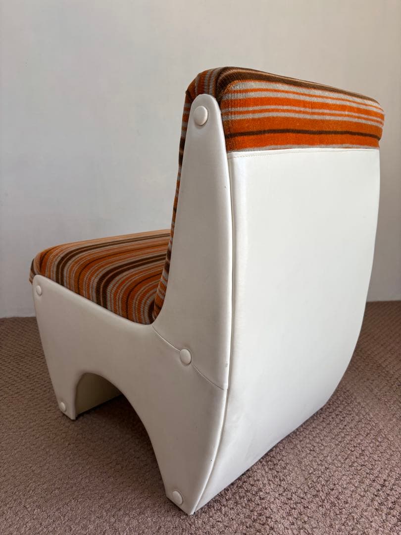 昭和レトロ◼️ミッドセンチュリー 未使用ソファセット 1970年オレンジストライプ