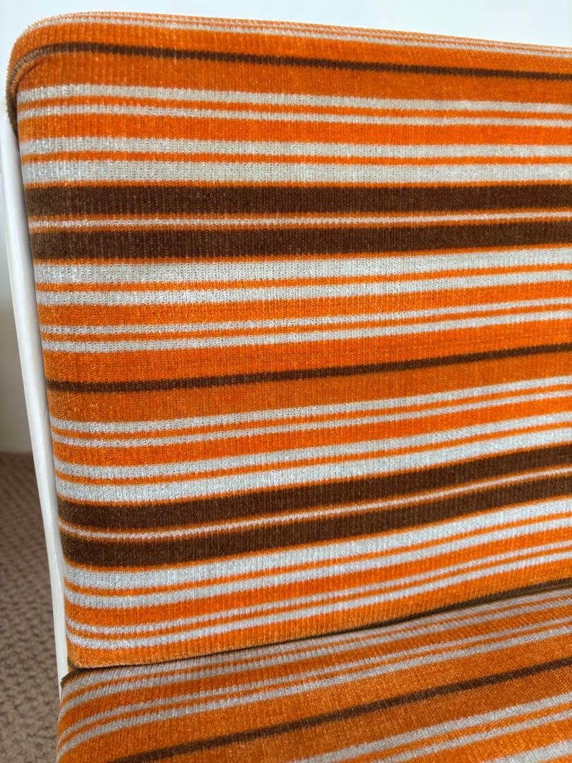 昭和レトロ◼️ミッドセンチュリー 未使用ソファセット 1970年オレンジストライプ