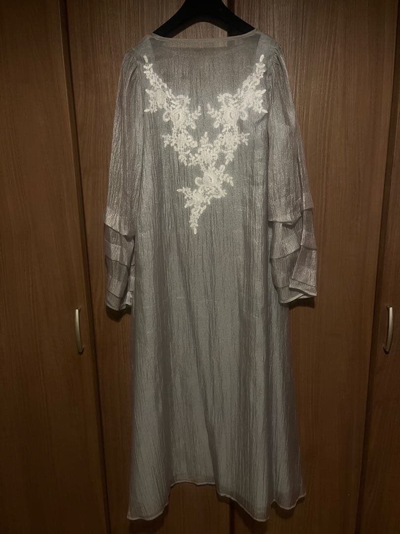 Kana モチーフレース シアーワンピース /オケージョンドレス / グレー