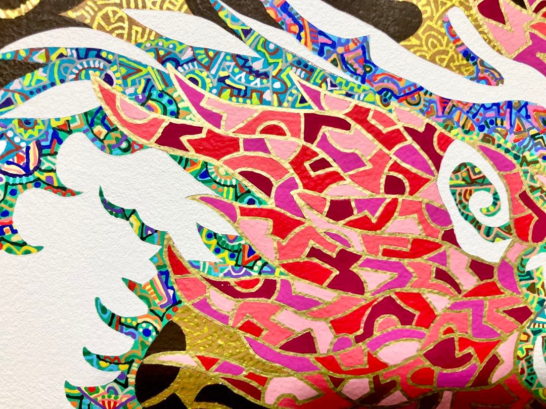 原画　龍　吉祥　動物画　絵画　アクリル画　現代アート　細密画　手描き　一点物