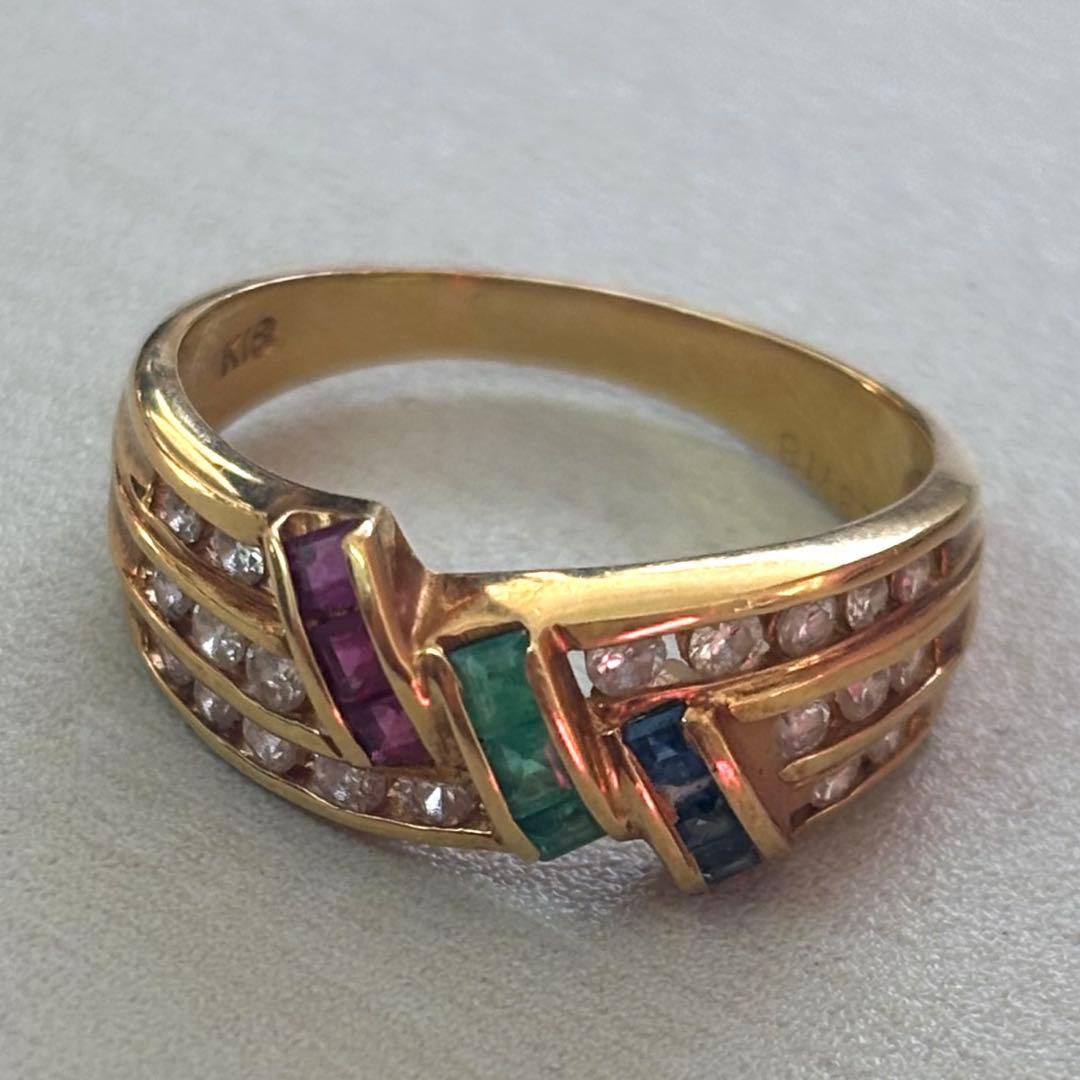 18k ルビー サファイア エメラルド リング　14号