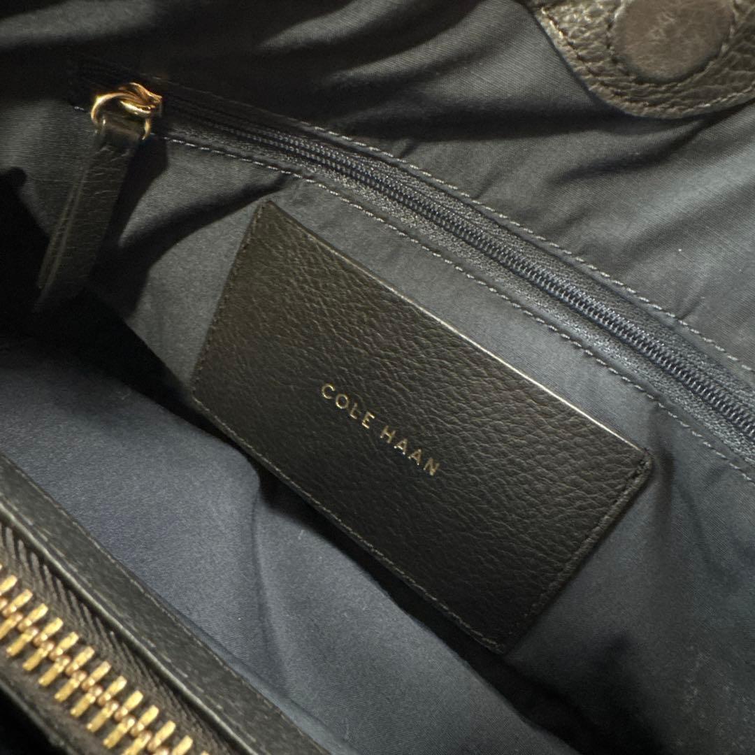 COLEHAAN コールハーン 本革 レザー ハンドバッグ 黒ブラック金ゴールド