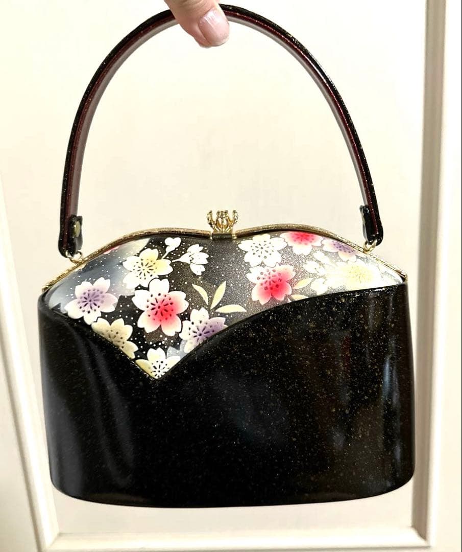 着物 和装 草履バッグセット 桜 黒 中古品 成人式