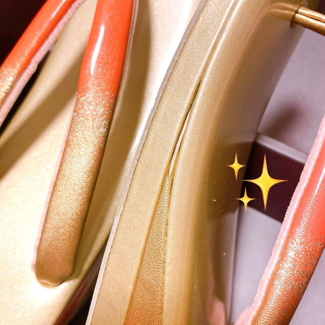 草履　バック　2点まとめてセット　ゴールド　オレンジ　箱付き　艶　光沢　着物