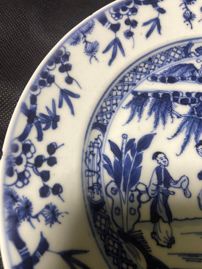 中国古美術 清の乾隆時代 青花 人物庭園 中皿 染付