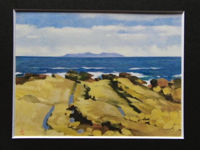 藤田忠夫、【緑島遠望（台湾）】、希少な額装用画集より