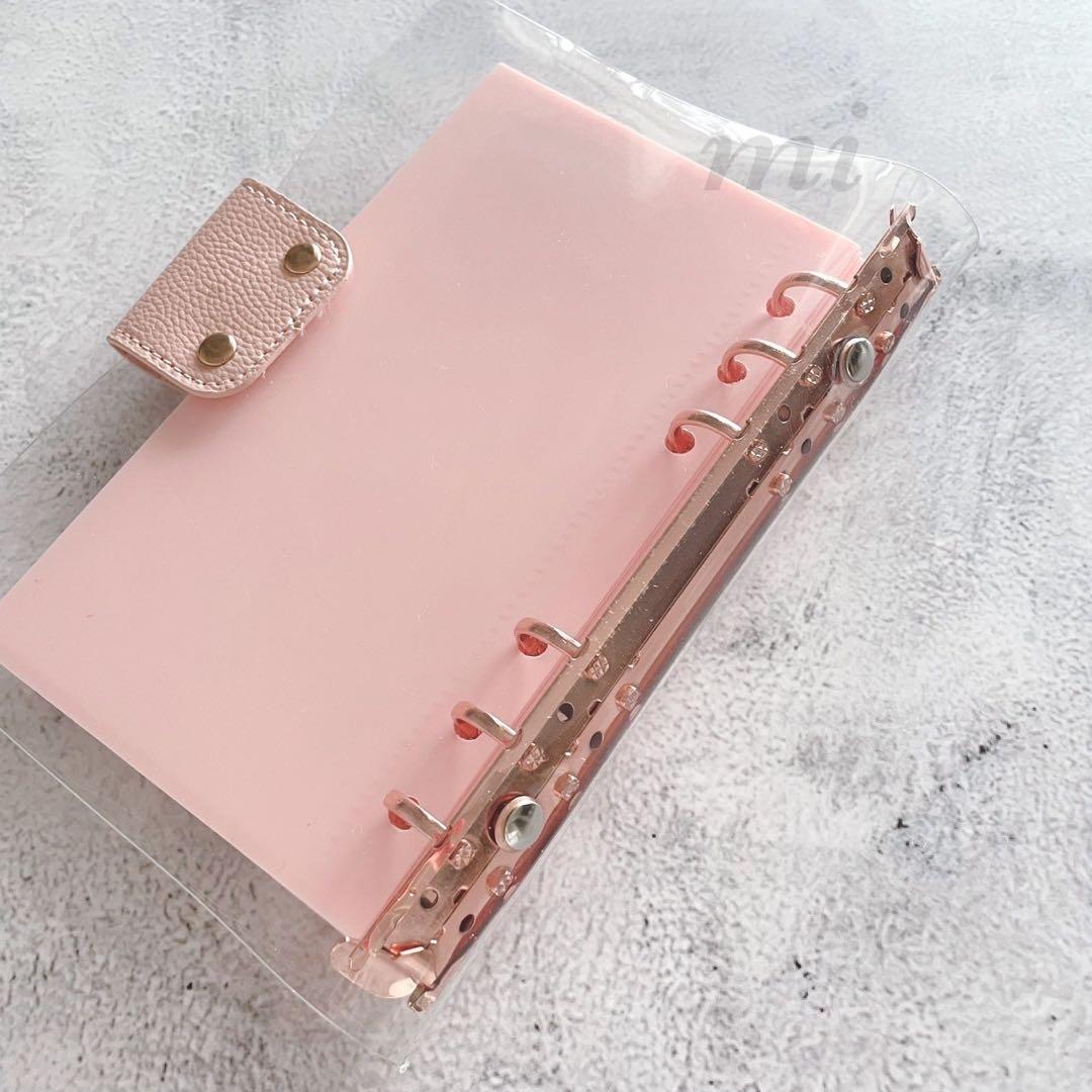 A6バインダー 手帳 saving バインダー貯金 クリア リフィル 家計ピンク